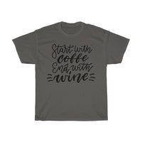 Start with coffee end with wine Unisex Cotton T-shirt