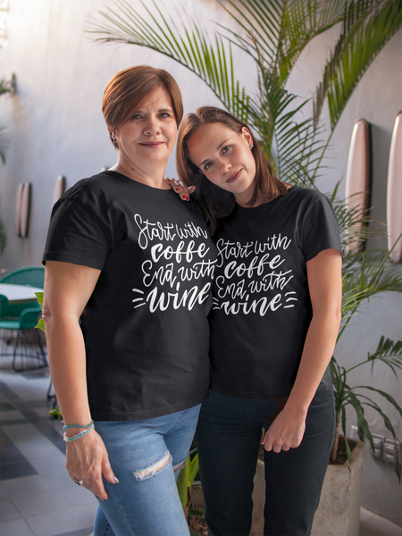 Start with coffee end with wine Unisex Cotton T-shirt